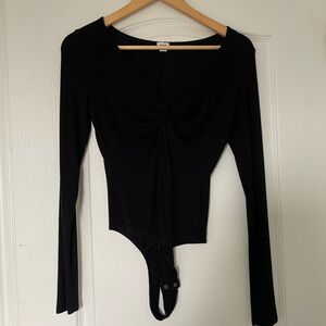 Garage Black Ruched Tie Front Bodysuit